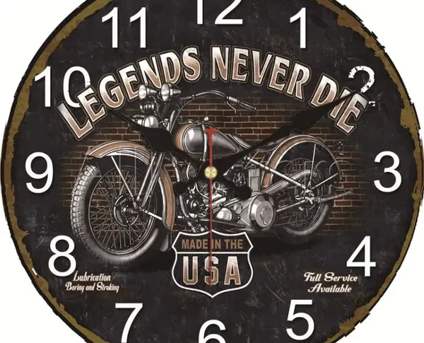 Horloge murale vintage moto noire rétro USA