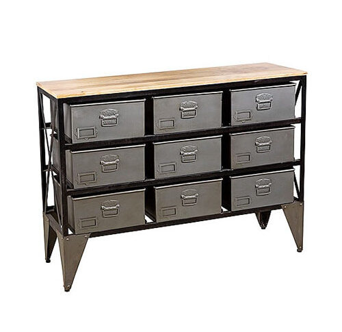 Commode industrielle en métal avec neuf tiroirs