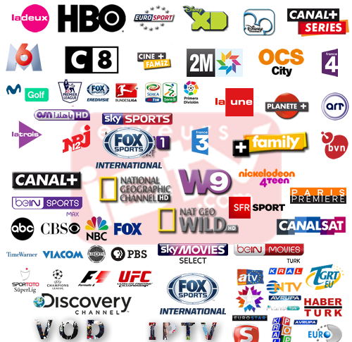 Logos de chaînes de télévision internationales populaires.